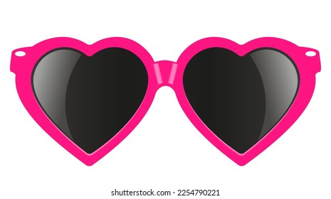Heart shaped pink glamour sunglasses vector costume cartoon on white background, shiny flat illustration