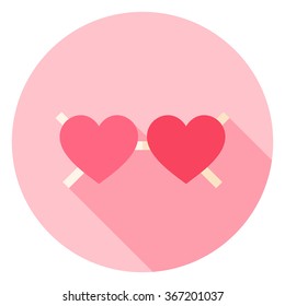 Heart Shaped Pink Glasses Circle Icon. Flat Design Vector Illustration with Long Shadow. Happy Valentine Day and Love Symbol.