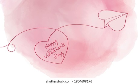 Heart shaped pink paper airplane flying on a pink background.happy women, Valentine's day, birthday card design. 