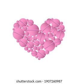 Pastillas rosadas con forma de corazón. Ilustración del vector aislada en fondo blanco