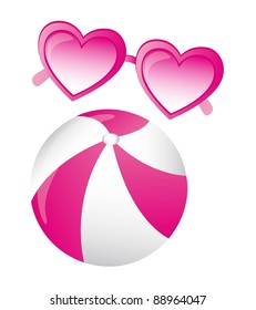 heart shaped pink sunglasses and balloon vector over white background