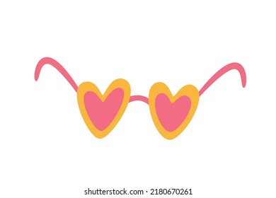 Heart Shaped  Pink and Yellow Eyeglasses Isolated on White Background. Flat Vector Cartoon Illustration, Clipart.