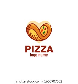 Heart shaped pizza logo. Vector illustration pizza.