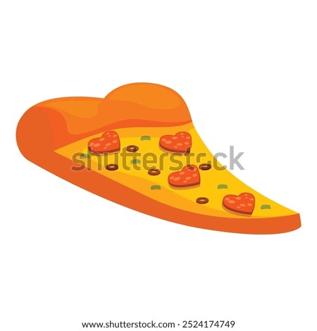 Heart shaped pizza slice with pepperoni for valentine's day celebration is lying on white background