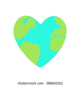 Heart shaped planet Earth. Vector hand drawn illustration