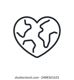 Heart shaped planet editable stroke outline icon isolated on white background flat vector illustration. Pixel perfect. 64 x 64