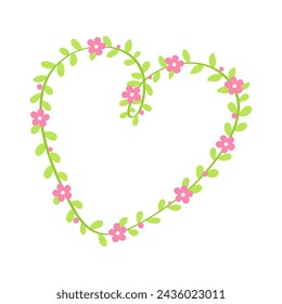 Heart shaped plant stem and flowers isolated on white background.