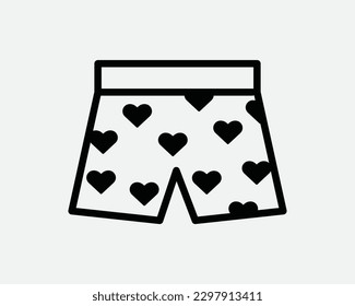 Heart Shaped Polka Dots Boxers Icon. Black Male Underpants Shorts Pants Trunk Outline Line Sign Symbol Artwork Graphic Illustration Clipart Vector