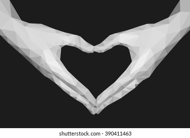 heart shaped polygonal hands empty monochrome black