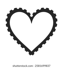 Heart shaped postage stamp for love letters as black and white vector