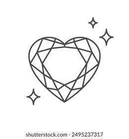 Heart shaped precious gemstone. Outline icon with editable stroke. Vector illustration isolated on white background. Love, romance and wealth concept. For infographics, web, app, interface, design 