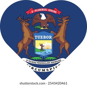 Heart shaped printable vector flag of the United States of America federal state of MICHIGAN