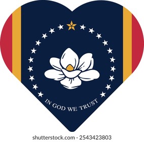 Heart shaped printable vector flag of the United States of America federal state of MISSISSIPPI