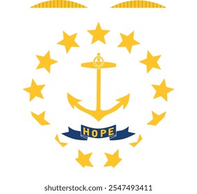 Heart shaped printable vector flag of the United States of America federal state of RHODE ISLAND