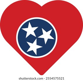Heart shaped printable vector flag of the United States of America federal state of TENNESSEE