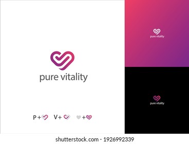 Heart shaped pure vitality logo. Typography based logo to be used for love and care. Medical vector design logos.