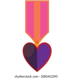 A heart shaped purple colored medal