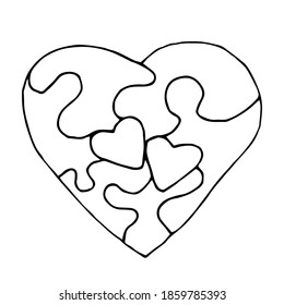 Heart shaped puzzle vector outline
