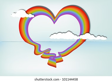 Heart shaped rainbow against blue sky, eps10 vector