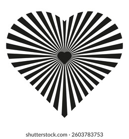 Heart shaped rays. Radiant optical effect. Black white contrast. Love energy burst.