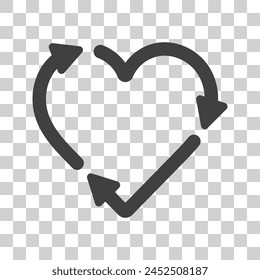 Heart shaped recycling icon on transparent background