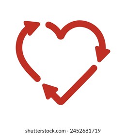 Heart shaped recycling icon on transparent background