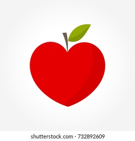 Heart shaped red apple. Vector illustration