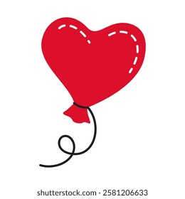 Heart shaped red balloon doodle style Hand drawn trendy flat style love isolated icon Romantic symbol of love for web graphic design poster tattoo Valentines Day card line art Vector illustration