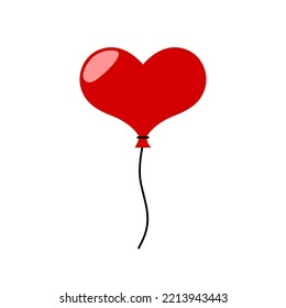 Heart Shaped Red Balloon with Tie Icon. Vector Image.