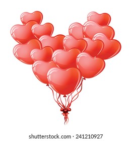 Heart shaped red balloons for the Valentines day.