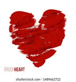 Heart shaped red brush stroke illustration isolated on white background. Romantic grunge style message. St Valentines day postcard, greeting card design element