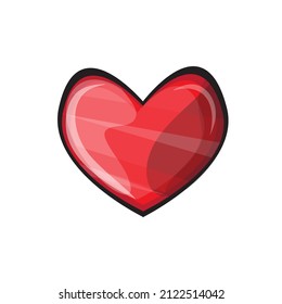 Heart shaped red icon, GUI decorations. Cartoon vector isolated on white background. Vector illustration