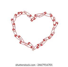 Heart shaped red safety pins, creative vector for fashion, card, poster, wall art designs