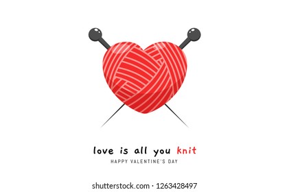 heart shaped red wool. Valentine's pun illustration