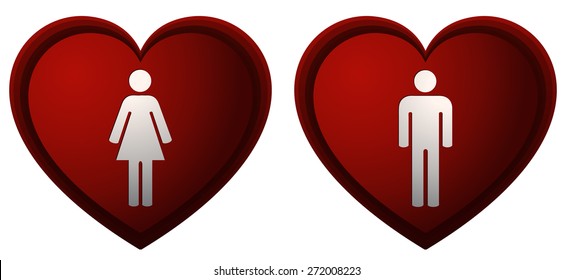 Heart Shaped Restroom Signs, Vector Illustration.