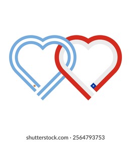 heart shaped ribbon of argentina and chile flags intertwined. vector illustration isolated on white background