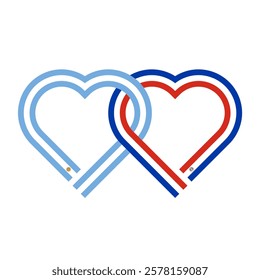 heart shaped ribbon of argentina and paraguay flags intertwined. vector illustration isolated on white background