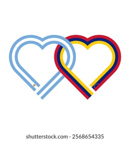 heart shaped ribbon of argentina and venezuela flags intertwined. vector illustration isolated on white background