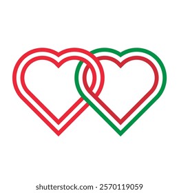 heart shaped ribbon of austria and italy flags intertwined. vector illustration isolated on white background