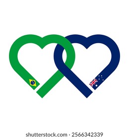 heart shaped ribbon of brazil and australia flags intertwined. vector illustration isolated on white background