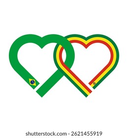 heart shaped ribbon of brazil and bolivia flags intertwined. vector illustration isolated on white background