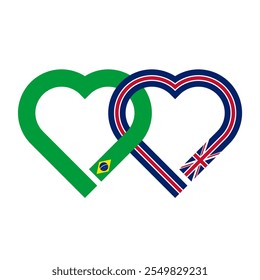 heart shaped ribbon of brazil and british flags intertwined. vector illustration isolated on white background