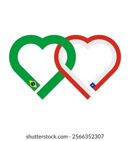 heart shaped ribbon of brazil and chile flags intertwined. vector illustration isolated on white background