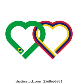 heart shaped ribbon of brazil and venezuela flags intertwined. vector illustration isolated on white background