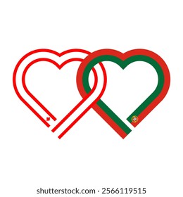 heart shaped ribbon of canada and portugal flags intertwined. vector illustration isolated on white background