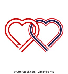 heart shaped ribbon of canada and thailand flags intertwined. vector illustration isolated on white background