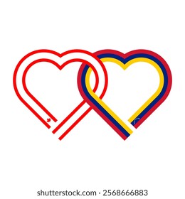 heart shaped ribbon of canada and venezuela flags intertwined. vector illustration isolated on white background