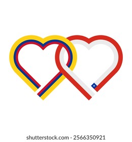 heart shaped ribbon of colombia and chile flags intertwined. vector illustration isolated on white background