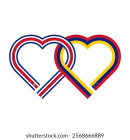 heart shaped ribbon of costa rica and venezuela flags intertwined. vector illustration isolated on white background