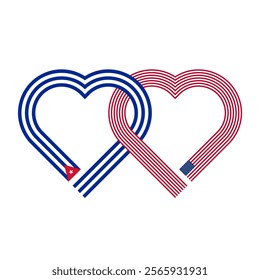 heart shaped ribbon of cuba and american flags intertwined. vector illustration isolated on white background
